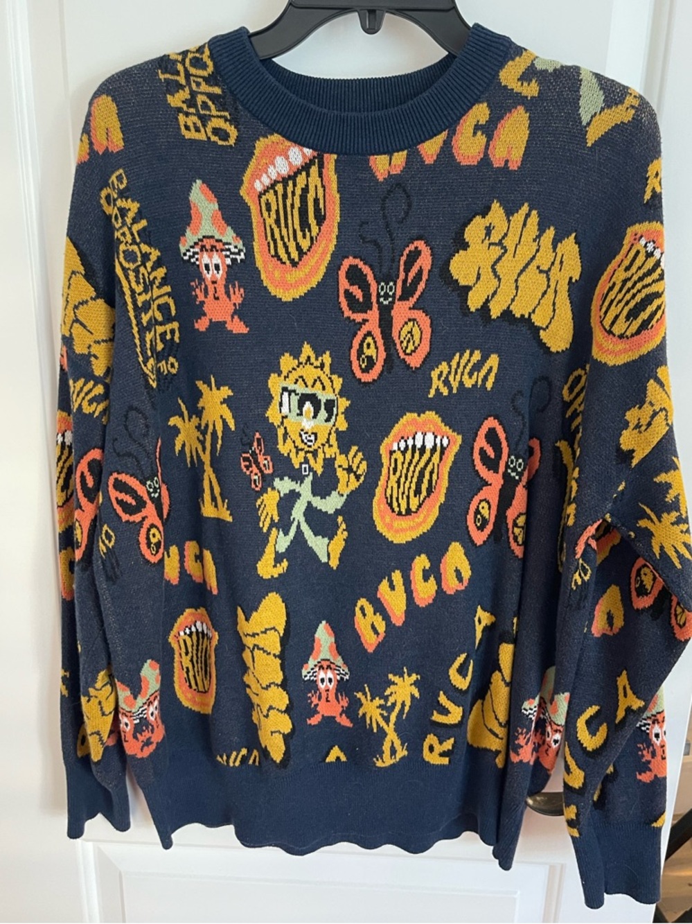 RVCA Navy Graphic Crewneck Sweater